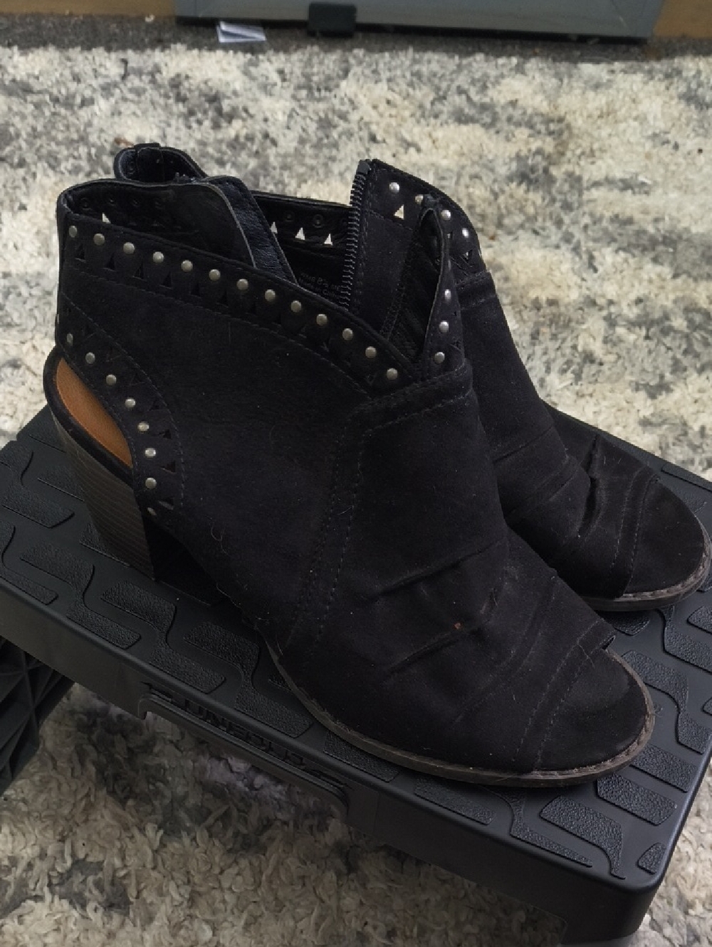 Kohl's Black Suede Studded Cutout Heel Mules